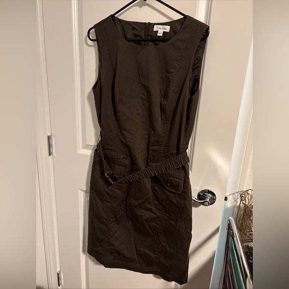 Calvin Klein Dresses & Skirts - Calvin Klein Women’s Olive Utility Cargo Dress Crewneck Sleeveless Lined Sz 12